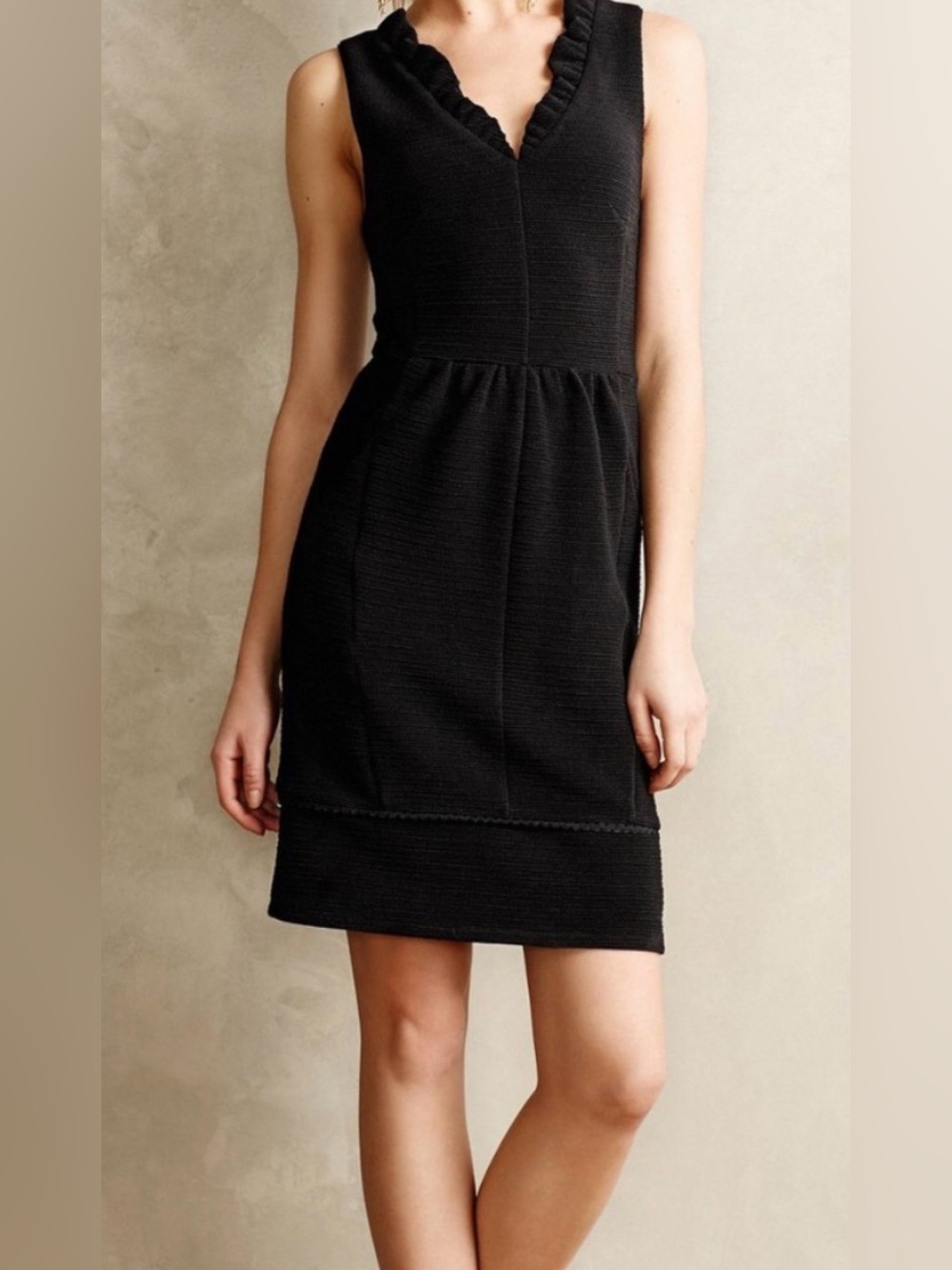 Maeve Black Sleeveless Ruffle V-Neck Dress